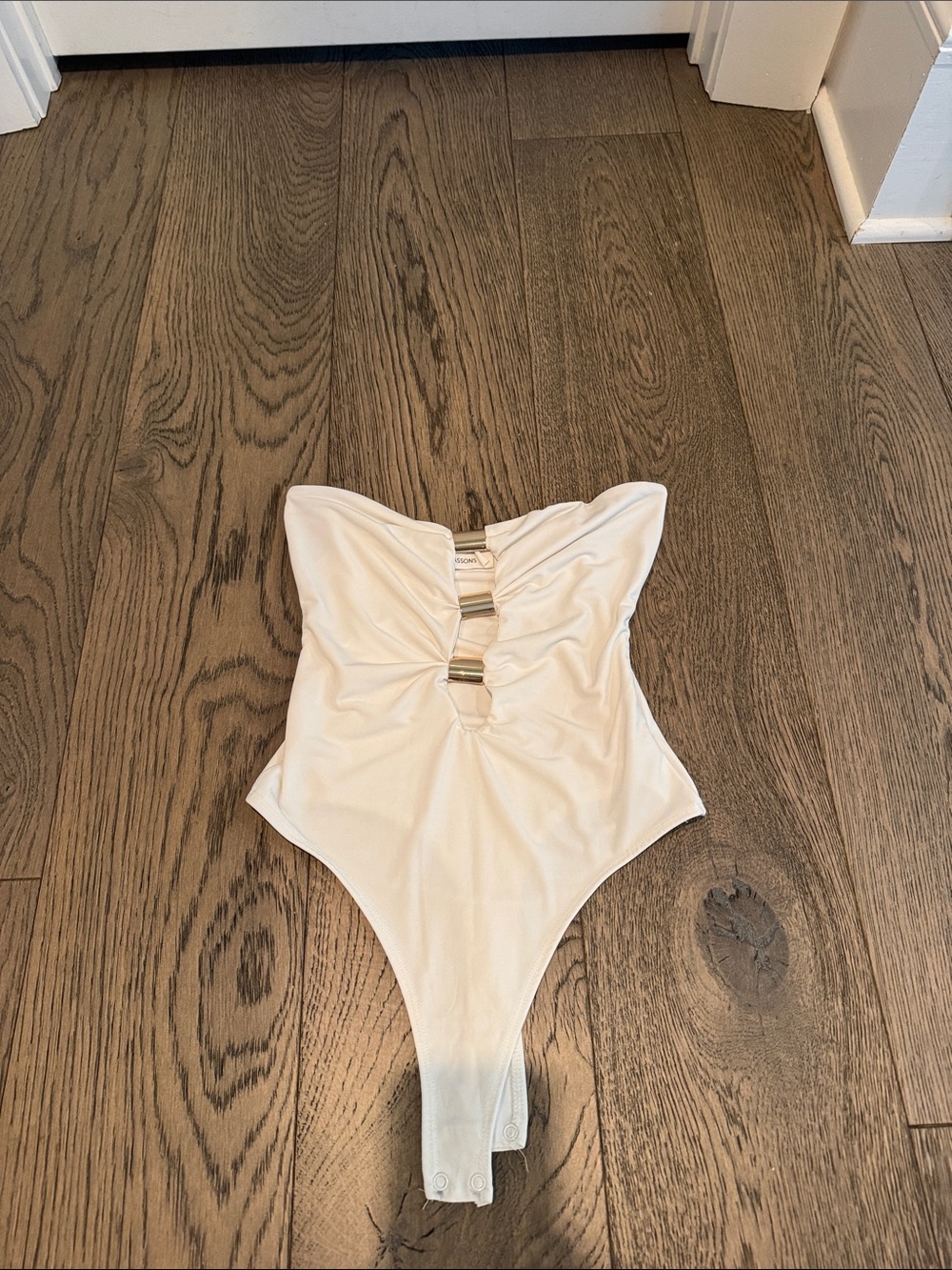 Glassons White Strapless Cutout Bodysuit with Gold Rings